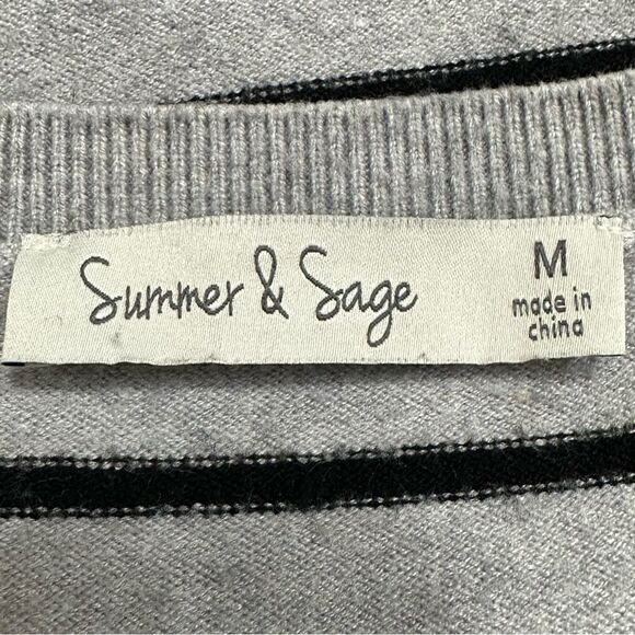 Summer & Sage “Bonjour” Gray Black Striped Ribbed Knit  Sweater Vest, Sz Medium - Picture 9 of 12